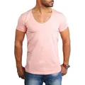 Young & Rich T-Shirt Herren Uni Basic extra tiefer Ausschnitt Unterziehshirt 1315 V-Ausschnitt unifarben kurzarm slim fit rosa S