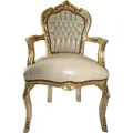 Casa Padrino Barock Esszimmer Stuhl mit Armlehnen Creme Lederoptik / Gold - Möbel