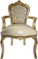 Casa Padrino Barock Esszimmer Stuhl mit Armlehnen Creme Lederoptik Gold - Möbel