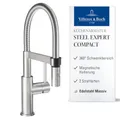 Villeroy & Boch Steel Expert Compact Küchenarmatur, Hochdruck, Wasserhahn Küche mit Umschaltfunktion und schwenkbarem Auslauf, Spültischarmatur wassersparend, Auslauf Höhe 143mm, Edelstahl massiv