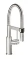 Villeroy & Boch Küchenarmatur Steel Expert Compact mit Brausekopf (schwenkbarer Auslauf, spritzarmes Arbeiten dank Laminarstrahl) Hochdruck-Armatur, Umschaltfunktion, wassersparend, Edelstahl massiv