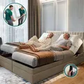 TRADA Adele Boxspringbett 140x200 Elektrisch verstellbar Taschenfederkern Doppelmatratze 9 Zonen Topper Bett mit Bettkasten Velour Stoff Beige - Beige