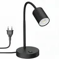 ledscom.de Tischleuchte WAIKA Schwanenhals Schalter schwarz matt + GU10 LED, PAR16, warmweiß, 6,05W, 374lm, 70°, 3-Stufen-Dimmer