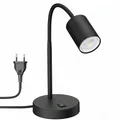 ledscom.de Tischleuchte WAIKA Schwanenhals Schalter schwarz matt + GU10 LED, PAR16, warmweiß, 6,05W, 374lm, 70°, 3-Stufen-Dimmer