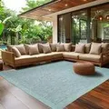 Outdoor Teppich Wetterfest Terrasse Balkon Garten Küchenteppich Einfarbiges Design Flachgewebe Sisal Look Waschbarer Teppich Verschiedene Große :... - Blau