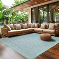 SIMPEX Outdoor Teppich Wetterfest Terrasse Balkon Garten Küchenteppich Einfarbiges Design Flachgewebe Sisal Look Waschbarer Teppich, Größe: 200 x 290 cm, Farbe: Blau