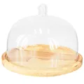 Glasglocke Holzteller Deko Käseglocke Ø22cm H16,5cm Tischdeko