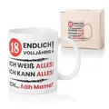 FunX Kaffeetasse 18 Endlich Volljährig - Lustiges Geschenk 18. Geburtstag