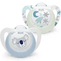 NUK Star Babyschnuller | 0–6 Monate | Day & Night Schnuller | BPA-freies Silikon | Blue Koala | 2-teilig