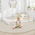 Homestyle4u Kinderbett 120x200 mit Rausfallschutz Weiß Bodenbett Montessori Bett Lattenrost Kleinkindbett