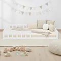 Kinderbett 120x200 Mädchen Junge Rausfallschutz Bodenbett Holz Weiß Homestyle4u