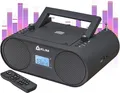 KLIM Boombox B4 Radio mit CD Player + AM/FM Radio, MP3, Bluetooth, AUX, USB tragbar mit kabellosem Modus und aufladbaren Akku + Mit Fernbedienung, Autosleep, Digital EQ