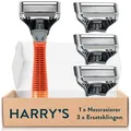 Harry’s Nassrasierer für Männer – Rasier-Set mit orangefarbenem Griff, 3 Ersatzklingen für den Rasierer, Herrenrasierer, Klingen für Männer, Nassrasierer-Zubehör