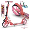 Arebos Cityroller Tretroller Rot Scooter höhenverstellbar | klappbar | inkl. Traggurt | XXL Räder | Tritt-Bremse | für Kinder und Erwachsene | bis 100kg belastbar | Kickroller | Kickscooter
