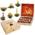 Creano Teeblumen Geschenkset in Teekiste aus Holz,12 ErblühTee | Weißer Tee