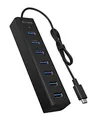 ICY BOX IB-Hub1700-C3 7-fach USB Type-C Hub mit 7x USB 3.0 (Type-A) Anschlüssen und Netzteil, integriertes Kabel, Aluminium, schwarz