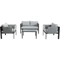 Möbilia Sitzgruppe 1 x 2-Sitzer + 2 x Sessel + 1 x Couchtisch Stahl/Olefin grau/schwarz