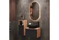 Planetmöbel Badmöbel-Set ASTRA Waschtischunterschrank 60 cm mit Midischrank und LED Spiegel, (Waschbeckenunterschrank, 4-St., Spiegel), Waschtisch und Waschbecken schwarz mit Spiegel und 1x Midischrank