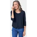 GOLDNER Shirtbluse Chiffon-Shirt mit 3/4-Arm, Rundhals Damen Sommerbluse, Halbarm, Feierlich, weich, Kunstfaser, Chiffon blau 42