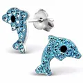 Monkimau Mädchen Ohrringe Delfin Ohrstecker aus 925 Sterling Silver echt Silber mit 32 Kristallen