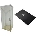 Frascio New Tecnology Duschwanne Duschtasse 65 x 90 cm Vulcano Line Extra Slim Schwarz + Duschbox 65 x 90 cm