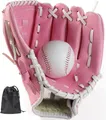 LeapBeast Baseball Handschuhe, Softball Handschuhe mit 1 Ball, Baseball Training Wettbewerb Handschuh Verdicken Dauerhaft Softballhandschuhe für Kinder Erwachsene (Rosa, 12,5 Zoll)