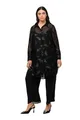 Ulla Popken Damen große Größen Übergrößen Plus Size Longbluse, Chiffon, Metallic-Federn, Hemdkragen, Langarm schwarz 58+ 811694100-58+