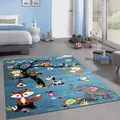 CARPETIA Teppich mit zahlreichen Tiermotiven | in der Farbe blau | Kinderfreundlich, 120 x 170 cm