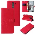 LBH Handy Hülle für Huawei Mate 10 Pro Case Handytasche Schmetterling Blumen Flower Standfunktion Schutzhülle Magnet Rundum Schutz 360 Grad Flipcase Cover Rot