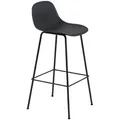 Muuto Fiber Barhocker mit Rückenlehne, tube base, höhe 75 cm, schwarz / schwarz