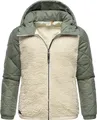 Ragwear warme Damen Übergangsjacke Hybrid-Plüschjacke kurz mit gesteppten Ärmeln und Kapuze Leeloo Ecru Blocked Gr. 3XL