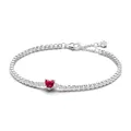 PANDORA Timeless Rotes Funkelndes Herz Tennisarmband aus Sterling-Silber mit rotem künstlichen Kristall, Timeless Kollektion, 20cm, 590041C02-20