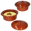MamboCat 2er Ton Töpfe Set mit Deckel 1,6 Liter I Cocotte Bräter mit Griffen I Grillschalen rund I Keramik Kochtöpfe Set I Schmortöpfe für Backofen I Behälter zum Kochen I Mittelalter Geschirr