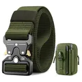 BESTKEE Taktischer Gürtel, 3,8 cm Militär Arbeitsgürtel, Schwerlast Nylon Schwarz Gürtel mit Schnellverschluss-Metallschnalle, Geschenk mit Taktischem Molle-Beutel für Outdoor Jagen