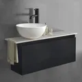 Alpenberger Aufsatzwaschbecken mit Unterschrank, kleines rundes Waschbecken mit Unterschrank Schwarz, Badmöbel Set für Bad & Gäste-WC, Doppelschrank mit Keramik Waschtischplatte