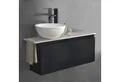 Alpenberger Badmöbel-Set mit Aufsatzwaschbecken Waschtisch mit Unterschrank & Keramikplatte, (Waschbeckenunterschrank hängend, Waschtischunterschrank mit Softclose Funktion), Badschrank Schwarz Matt, Waschtisch mit Doppelschrank