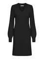 ONLY Damen Strickkleid Midi-Länge V-Ausschnitt Ballonärmel Elegant, Farben:Schwarz-2, Größe:XS