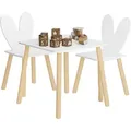Kindertisch Mit 2 Stühlen, Kindersitzgruppe, Sitzgruppe Für Kinder, Mit Massivholzbeinen Kaninchenohren-rückenlehne, Kindermöbel Für Kinderzimmer Kindergärten Weiß - Woltu