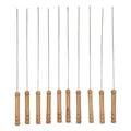 Pack of 10 Barbecue Skewers, Stainless Steel Barbecue Skewers with Wooden Handle Reusable Skewers