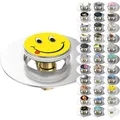 Sanilo Pop-Up Waschbeckenstöpsel, viele schöne universal Pop Up Abflussstopfen mit Motiv, Ablaufgarnitur (Smiley)