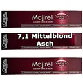 3x Loreal Majirel 7,1 Mittelblond Asch Creme Haarfarbe - 50ml