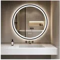 GIMBELEN Badspiegel LED Runder mit Beleuchtung, dimmbar, 3 Lichtfarben (1-St), Wandspiegel, LED Badspiegel, IP44 HD Sicherheitsglas, 60cm schwarz Ø 60 cm