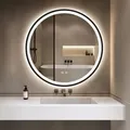 GIMBELEN Runder Badspiegel mit Beleuchtung, Spiegel rund 60cm mit Beleuchtung, Badezimmerspiegel Wandspiegel mit 3 Lichtfarben, Dimmbar, Speicherfu... - Schwarz