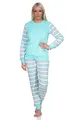 Normann Geringelter Damen Frottee Schlafanzug Langarm Pyjama mit Eiskristall, Farbe:Mint, Größe:36-38