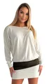 Mississhop 95-31 Damen Minikleid festlich Glitzer Kleid Pulli Tunika Creme S