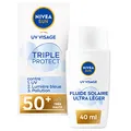 NIVEA SUN Triple Protect Sonnenpflege für das Gesicht 50+ (1 x 40 ml), Gesichtsflüssigkeit mit ultraleichter Textur, Schutz für den Alltag, mit Hyaluronsäure