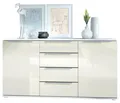 Vladon Sideboard Porto V1 (Anrichte, mit 2 Türen und 4 Schubladen), Weiß matt/Creme Hochglanz (139 x 72,5 x 35 cm)