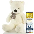 Feluna Riesen Teddybär XXL Kuschelbär 120 cm groß Plüschbär - Original Teddy Bär mit Schleife Weiß