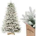 Salcar Künstlicher Weihnachtsbaum Mit Beleuchtung 180 Cm, Schnee Tannenbaum Künstlich Mit 330 Led, Handschuhen, Holzständer