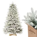 SALCAR Weiss Künstlicher Weihnachtsbaum mit Beleuchtung 180 cm, Schnee Tannenbaum Künstlich mit 330 LED, Handschuhen, Holzständer